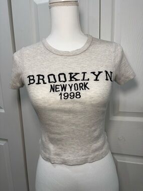 On Fire Cream Short Sleeve Brooklyn New York 1998 Crop Tee